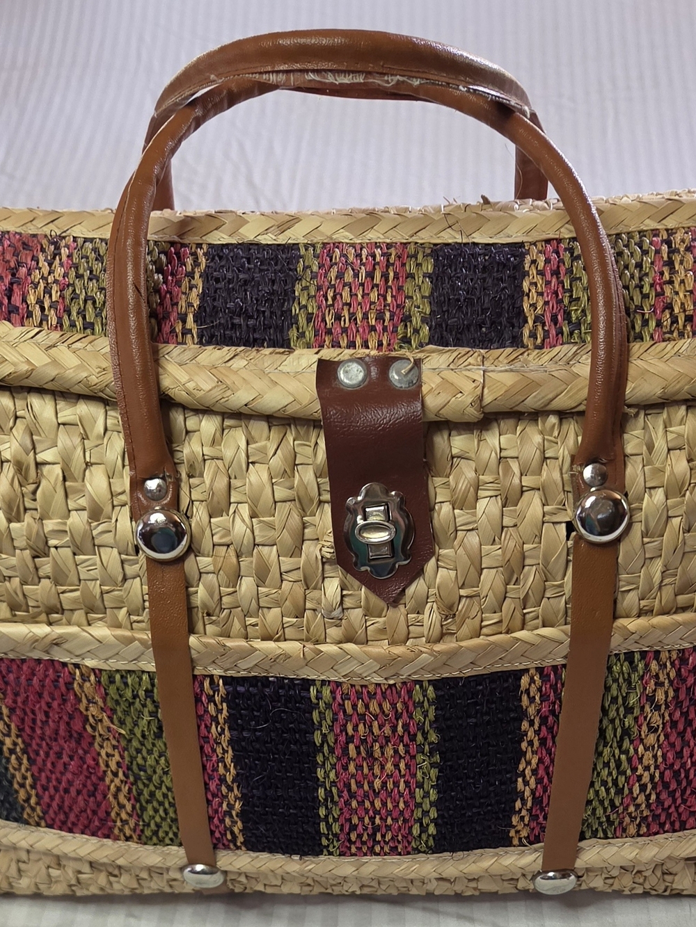 Vintage Straw Suitcase/Handbag/Farm Market Woven Straw Tote Bag